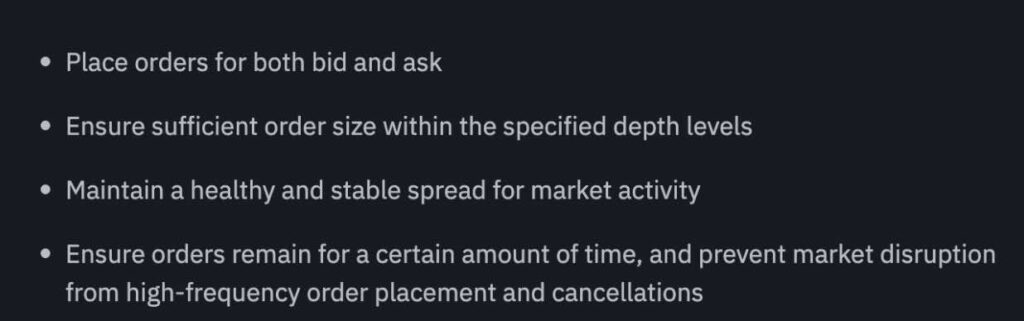 Binance Market maker rules